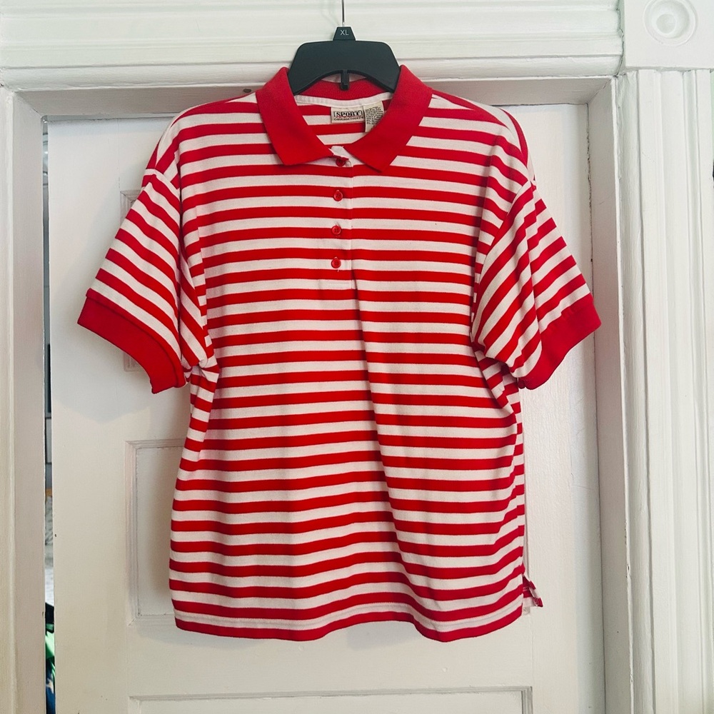 Red and White Striped Polo Shirt